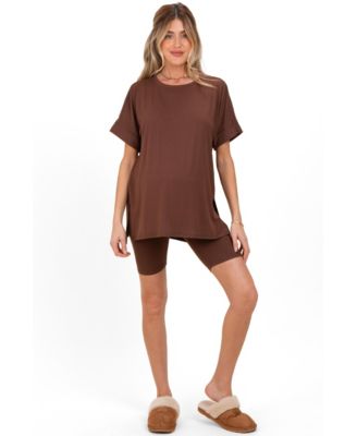 Maternity Sand Beige Hi-Low Short Sleeve Tee Biker Short Set