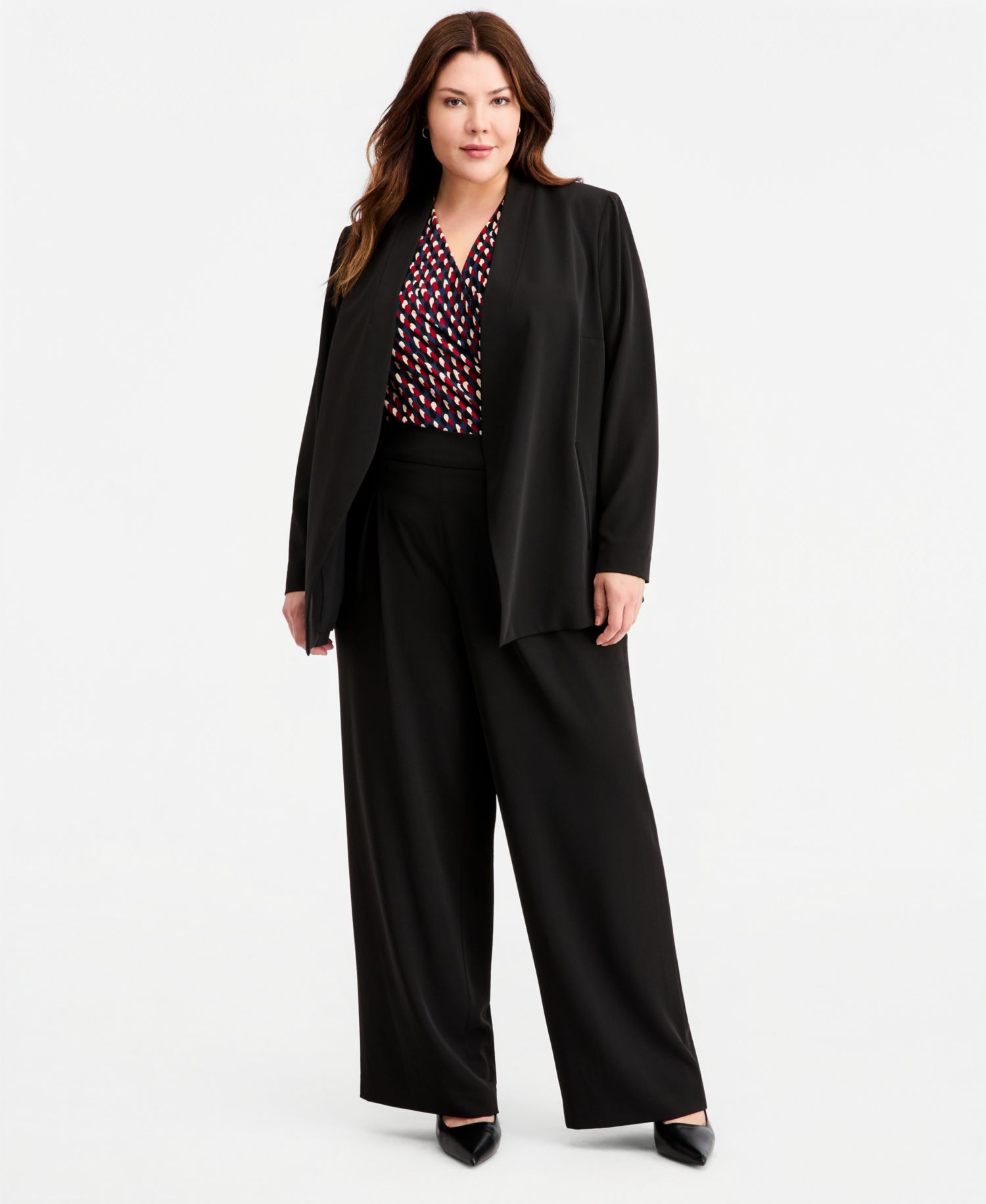 Plus Size Collarless Open-Front Jacket