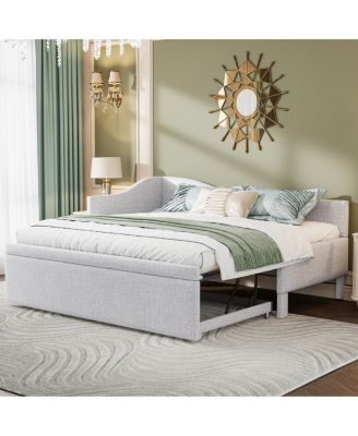  Twin Size Upholstered L-Shaped Upholstered Daybed with Pop Up Trundle