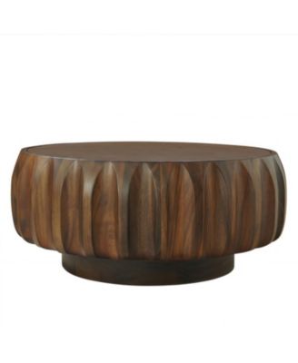 Round Solid Wood Carved Coffee Table with Elegant Sculptural Design