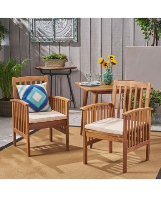 2Pieces  Acacia Wood Dining Chair with Cushions Outdoor Patio Armrest Chair