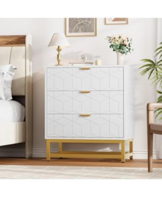 3-Drawer Dresser with Metal Legs and Handles, Modern Chest for Bedroom Living Room Entryway