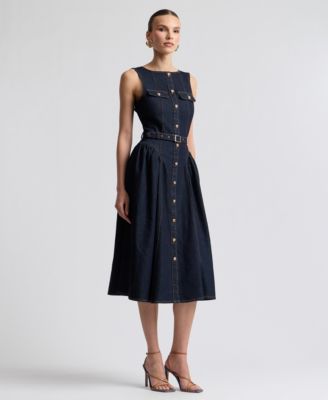 macy's denim dresses for women On 34th Women's Denim Sweetheart-Neck Midi Dress - Blue