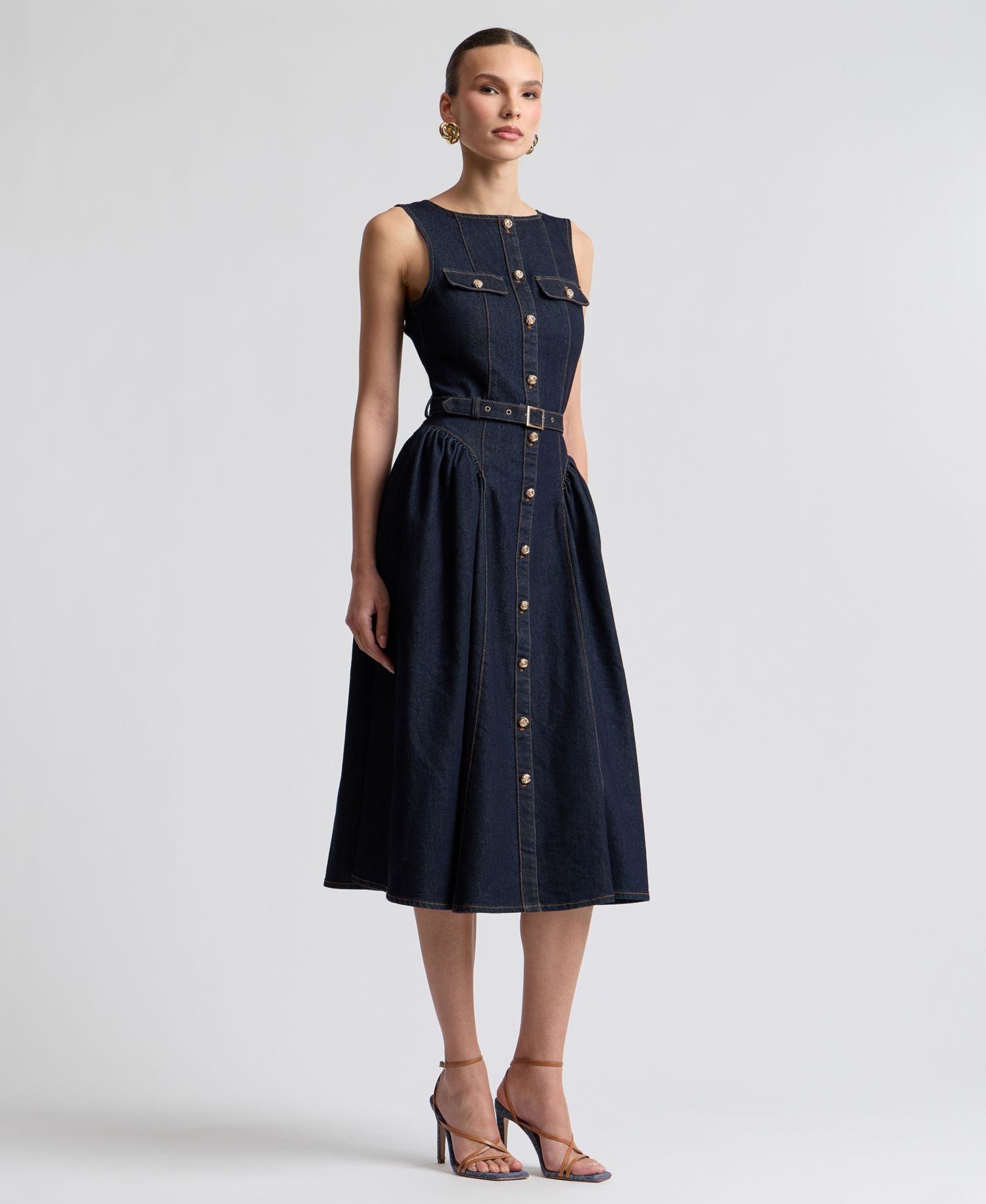 Women's Sleeveless Denim Midi Dress