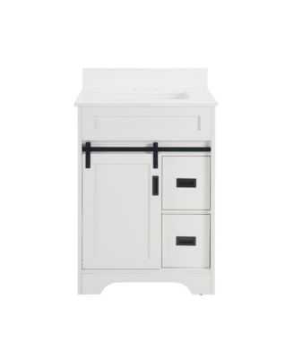 24 Inch Farmhouse Bathroom Vanity   Freestanding Single Undermount Sink Cabinet with Sliding Barn Doors and 2 Drawers