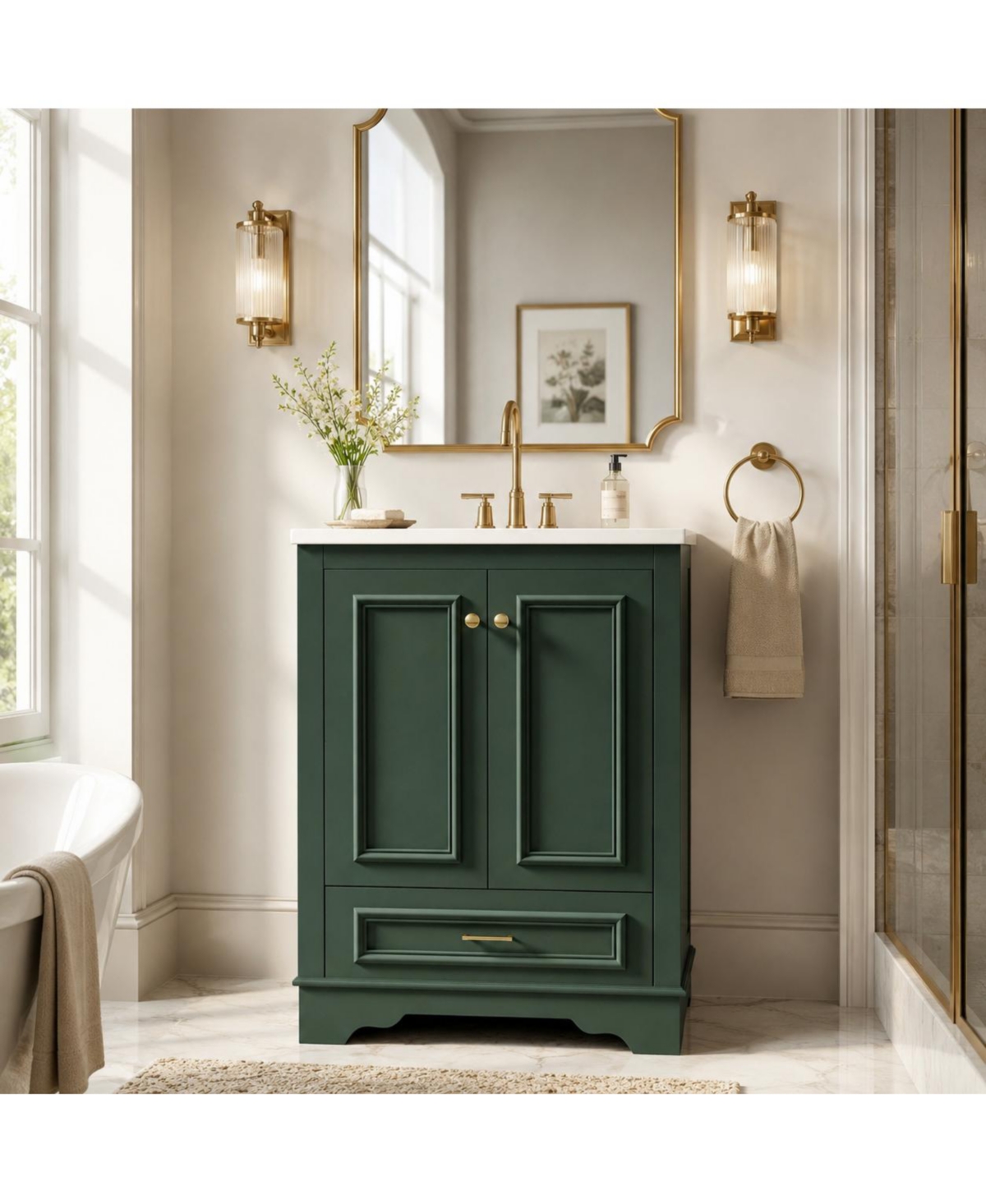 Phying 24 Inch Bathroom Vanity with Ceramic Sink Combo Modern Freestanding Storage Cabinet for Home Small Bathroom Decoration