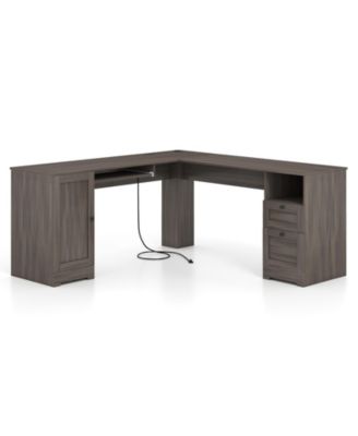 66 Inch L Shaped Computer Desk with Built In Power Outlets