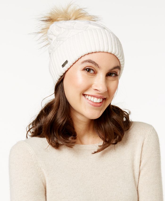 Steve Madden - Faux Fur Cable Knit Cuff Hat
