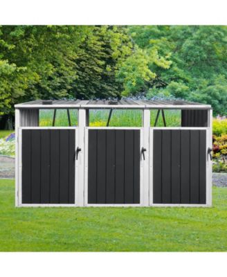 Outdoor Metal Garbage Bin Shed for 3 Trash Cans, Lockable Storage Shed with Lift Lid