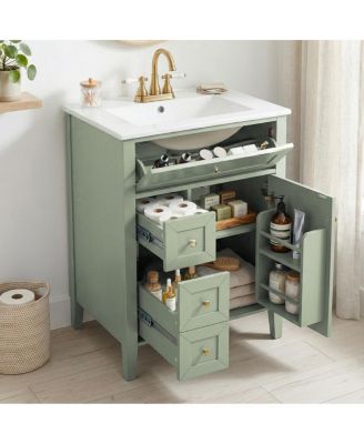  24 Inch Bathroom Vanity with Ceramic Sink, Classic Modern Freestanding Cabinet, Soft Close Drawers for Small Bathrooms