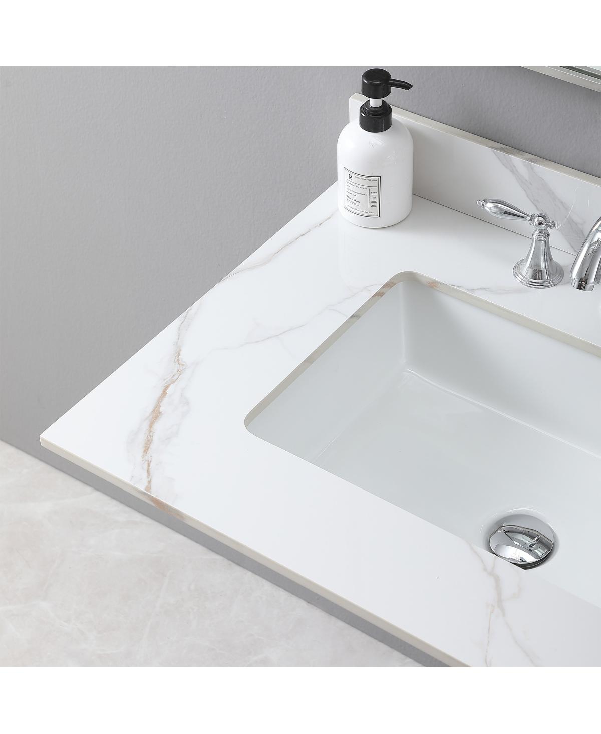 Sillysis 31/37/43 Inch Sintered Stone Vanity Top with Ceramic Rectangular Sink, 4 Inch Backsplash, 3 Faucet Holes