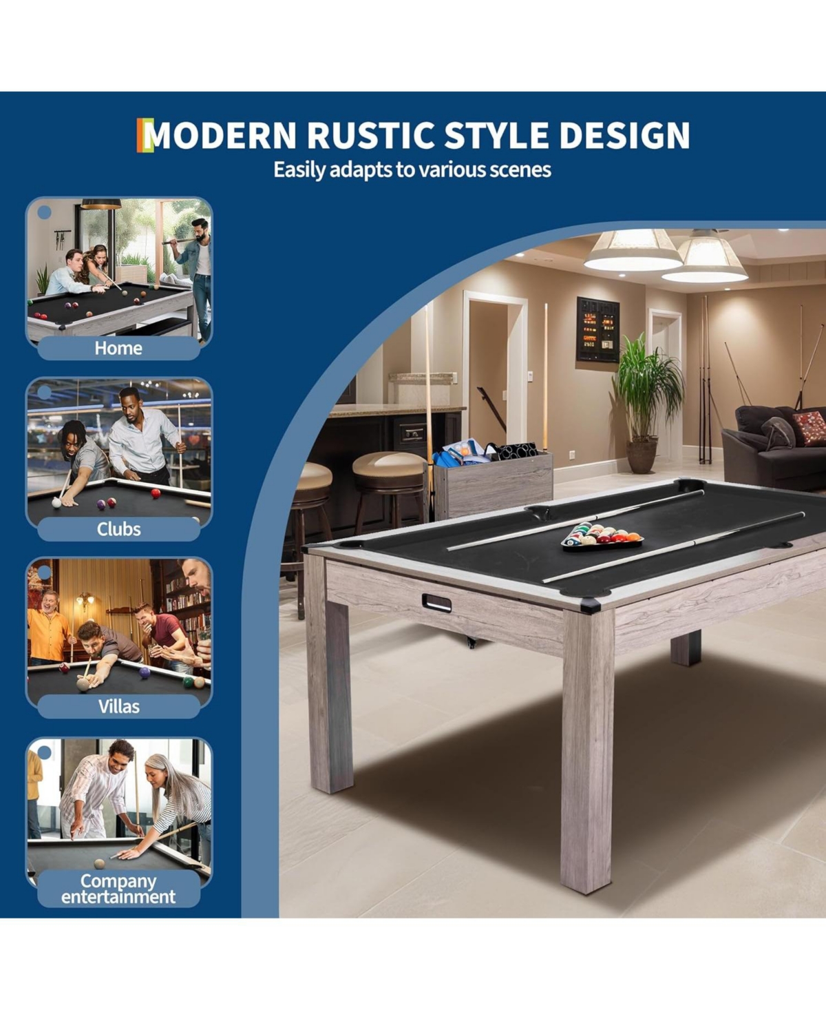 Xo 7FT 3-in-1 Pool Table Dining Combo, Convertible Billiard Table with Ping Pong Top and Accessories, Space-Saving Game Table