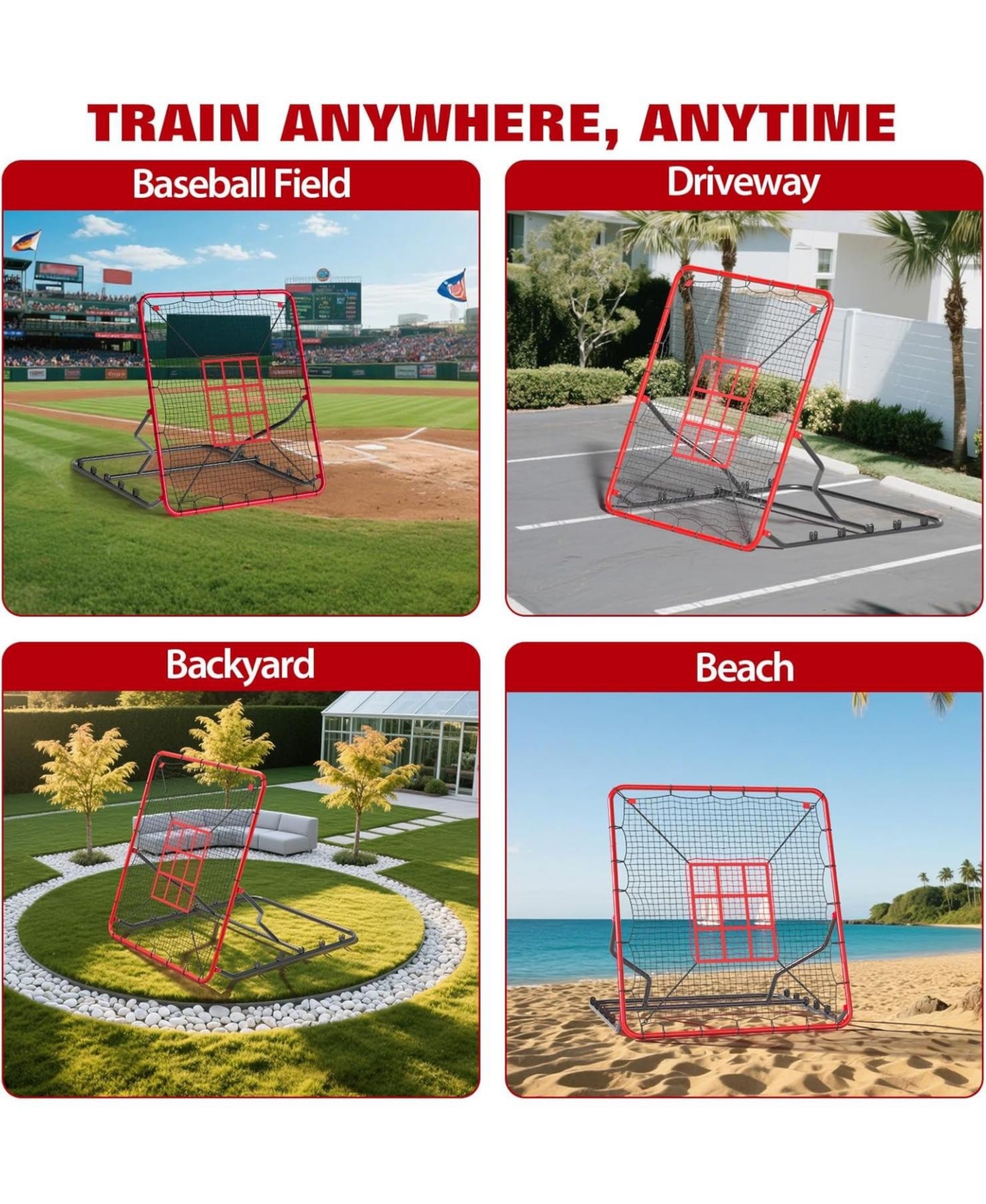 Xo 4x4.5 Ft Baseball Rebounder Net, Steel Frame Pitchback Net for Baseball Softball Training, Portable Practice Net
