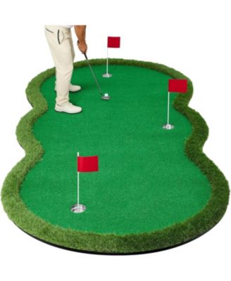 Golf Putting, Thick Turf Practice Mat with 3 Holes and Flags for Indoor Outdoor Home Office Training