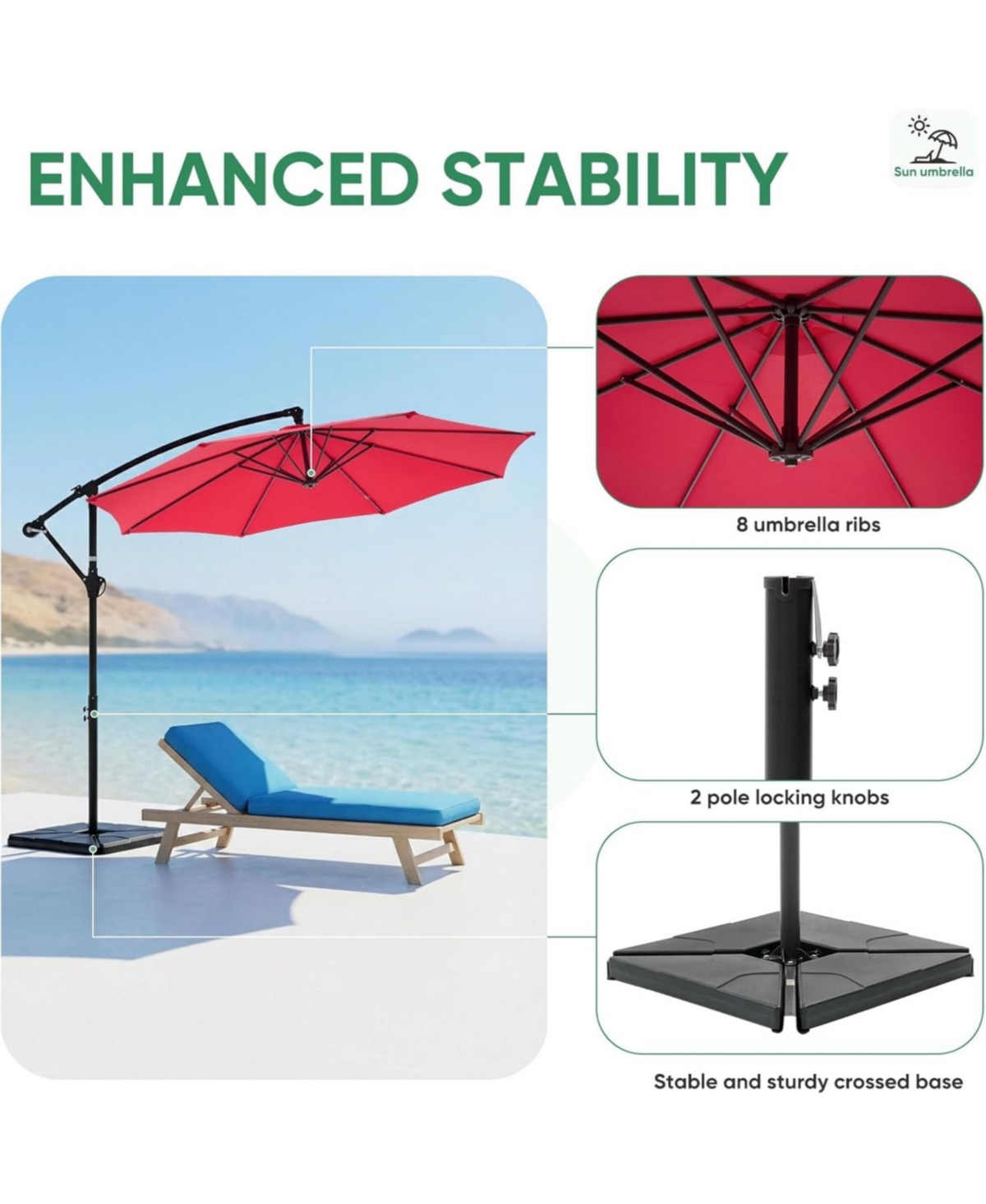 Yiortwo 9.7 Feet Offset Patio Umbrella Cantilever Outdoor Sun Shade With Tilt