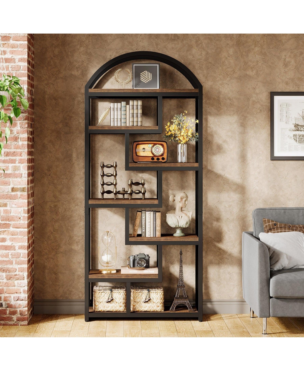 Slickblue Open Shelf Industrial Bookcase with Arched Design for Home Storage