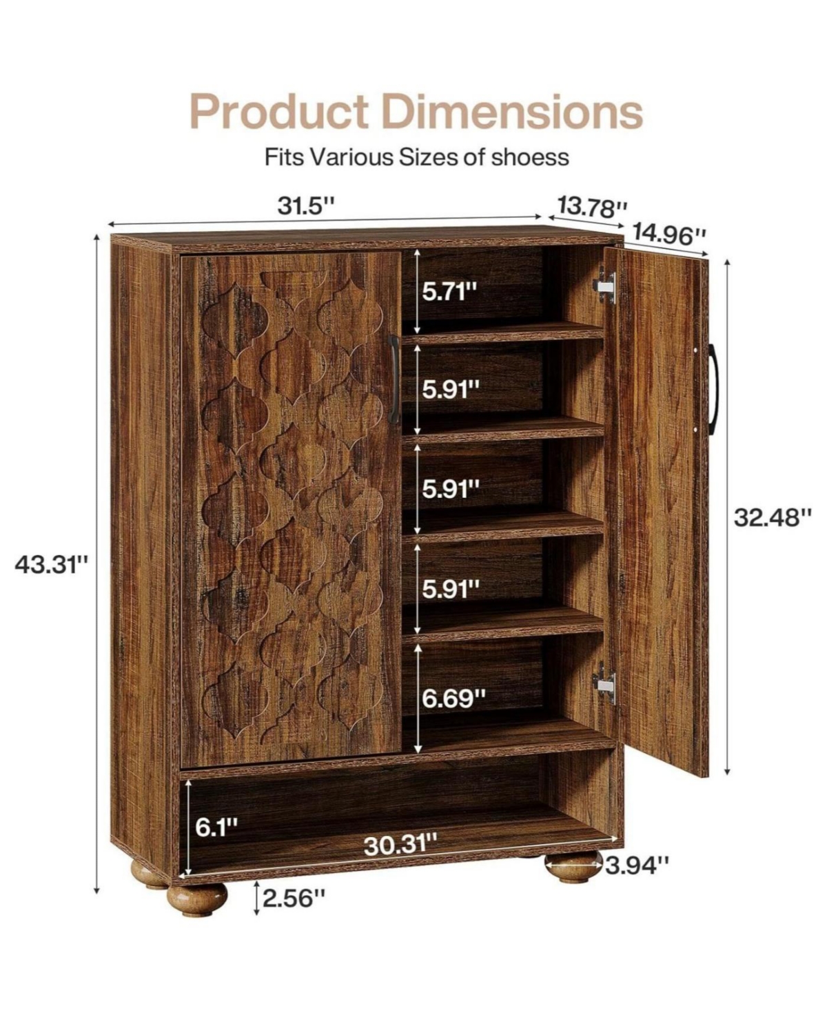 Slickblue 31.5 Inch Shoe Cabinet with 6 Tier Adjustable Shelves