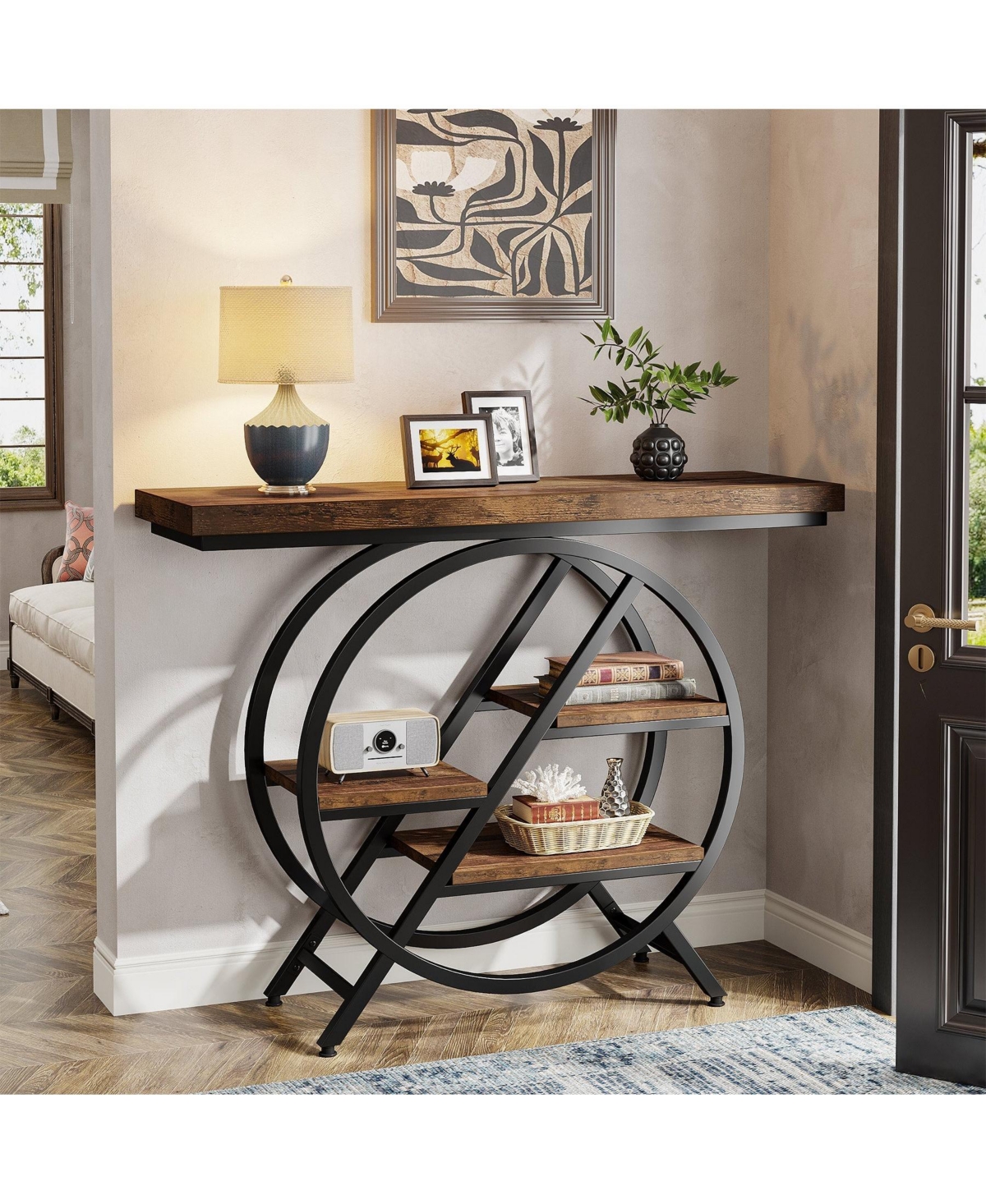 Slickblue 39.3" 4-Tier Console Table with Geometric Metal Frame