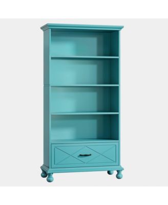 5 Shelf Bookcase with Drawer 71 Inch Bookshelf Wood Legs