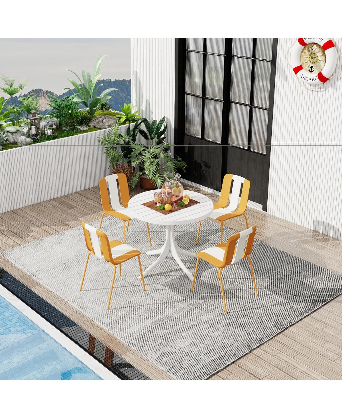 Streamdale Furniture 4-Pack Modern Striped Chairs and 36" Round Table Set - Indoor/Outdoor