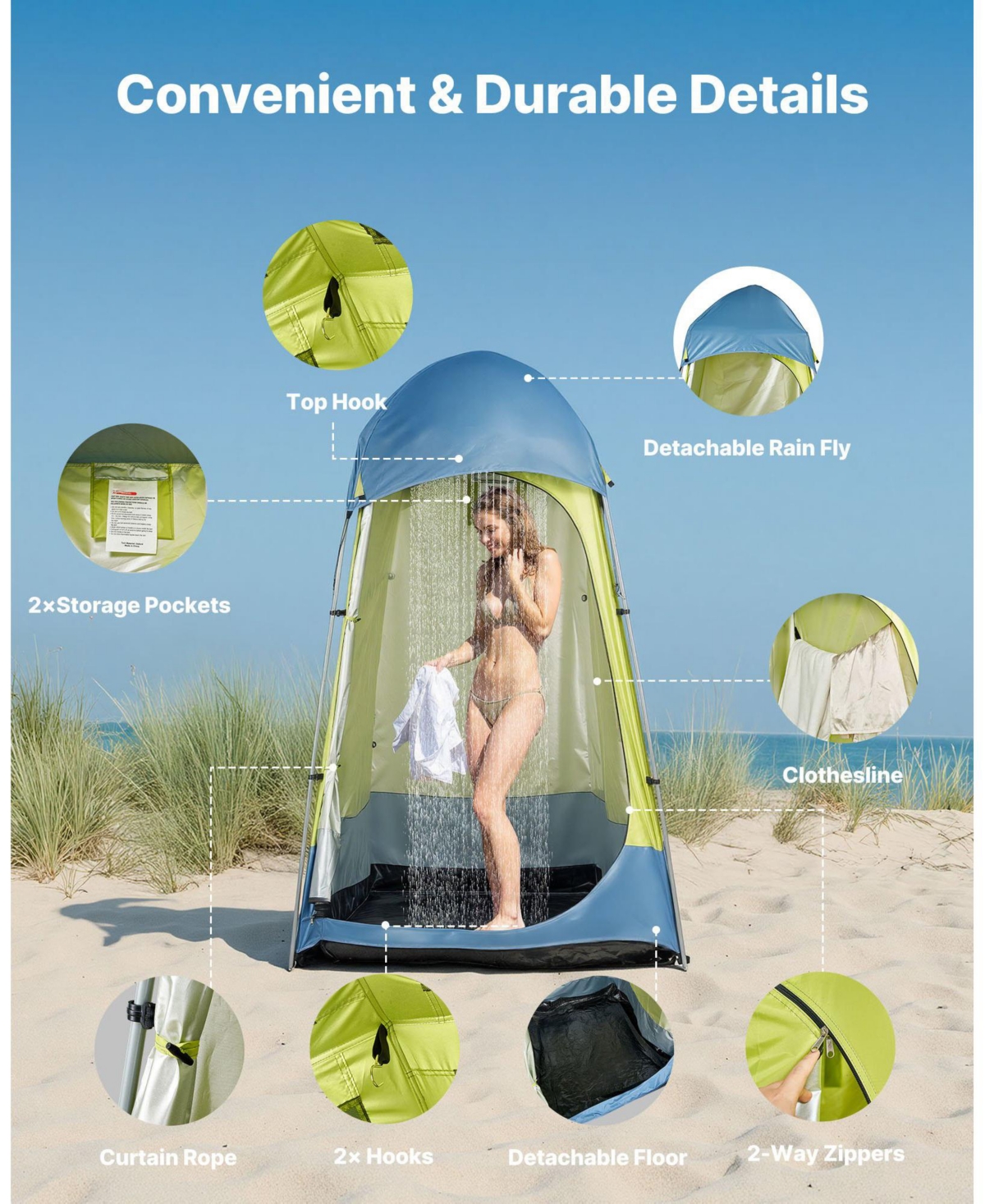 Cozito Camping Shower Tent, 1-Room Portable Privacy Changing Room with Steel Poles