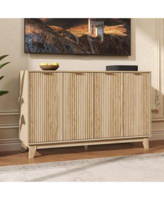 55 Inch Modern Fluted TV Stand, 4-Door Entertainment Center, Adjustable Shelves, Anti-Tip, for Living Room and Bedroom