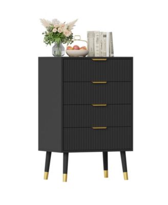 Fluted 4-Drawer Dresser with Metal Handles, Tall Nightstand Cabinet for Bedroom, Living Room, Hallway, Entryway