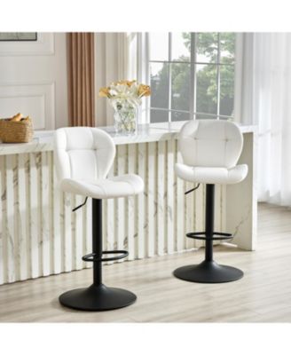Modern Bar Stools Set of 2, Faux PU Leather Upholstered, Adjustable Swivel Barstools, for Kitchen Island, Bar