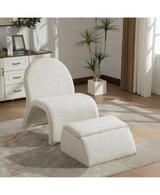 Modern Upholstered Armless Chair with Storage Ottoman