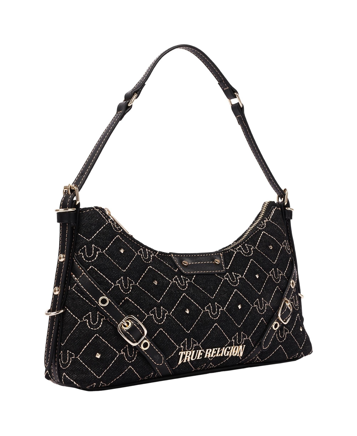 True Religion Studded Denim Chain Shoulder Bag