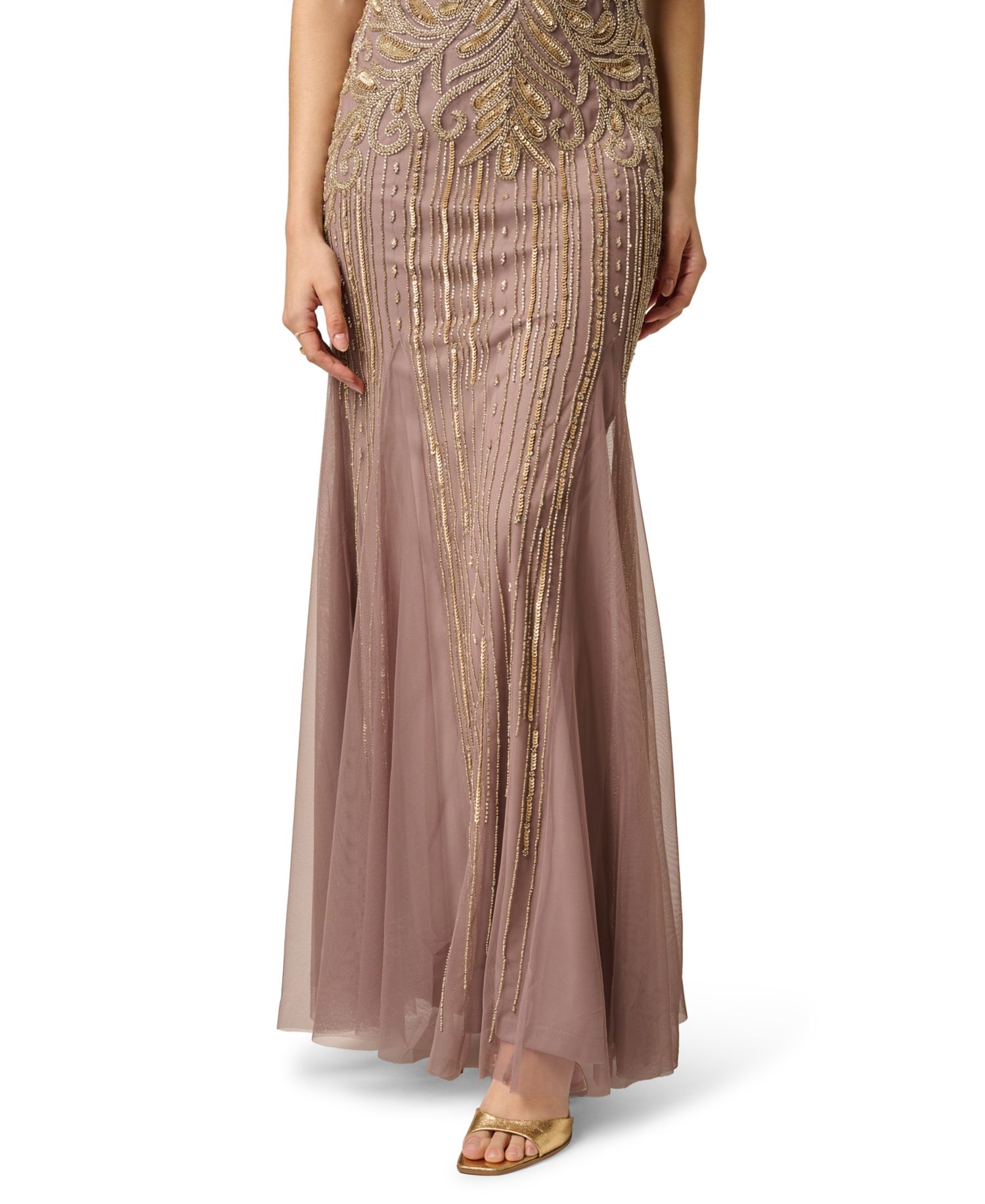 Women's Sleeveless V-Neck Beaded Ball Gown