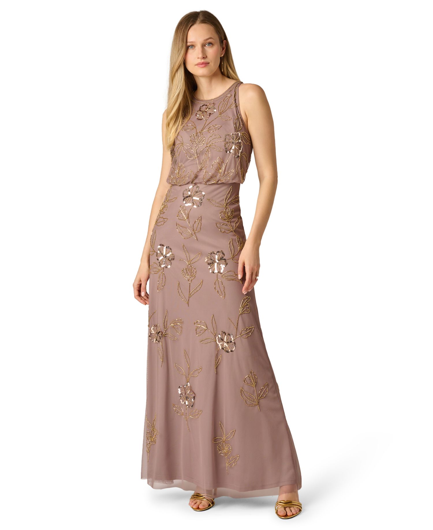 Women's Blouson Crewneck Beaded Ball Gown