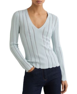 Women's Open-Stitch V-Neck Jumper