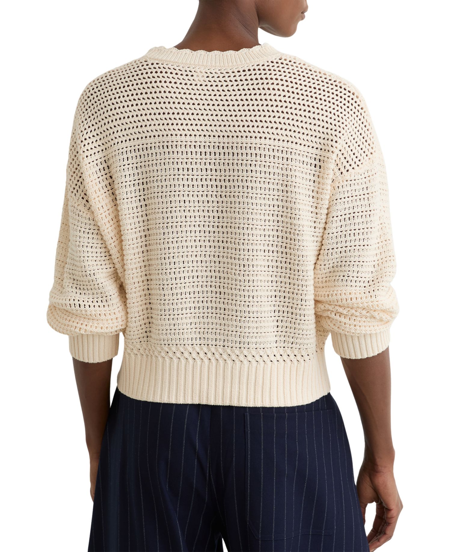 Women's Cotton Open-Stitch Crewneck Jumper
