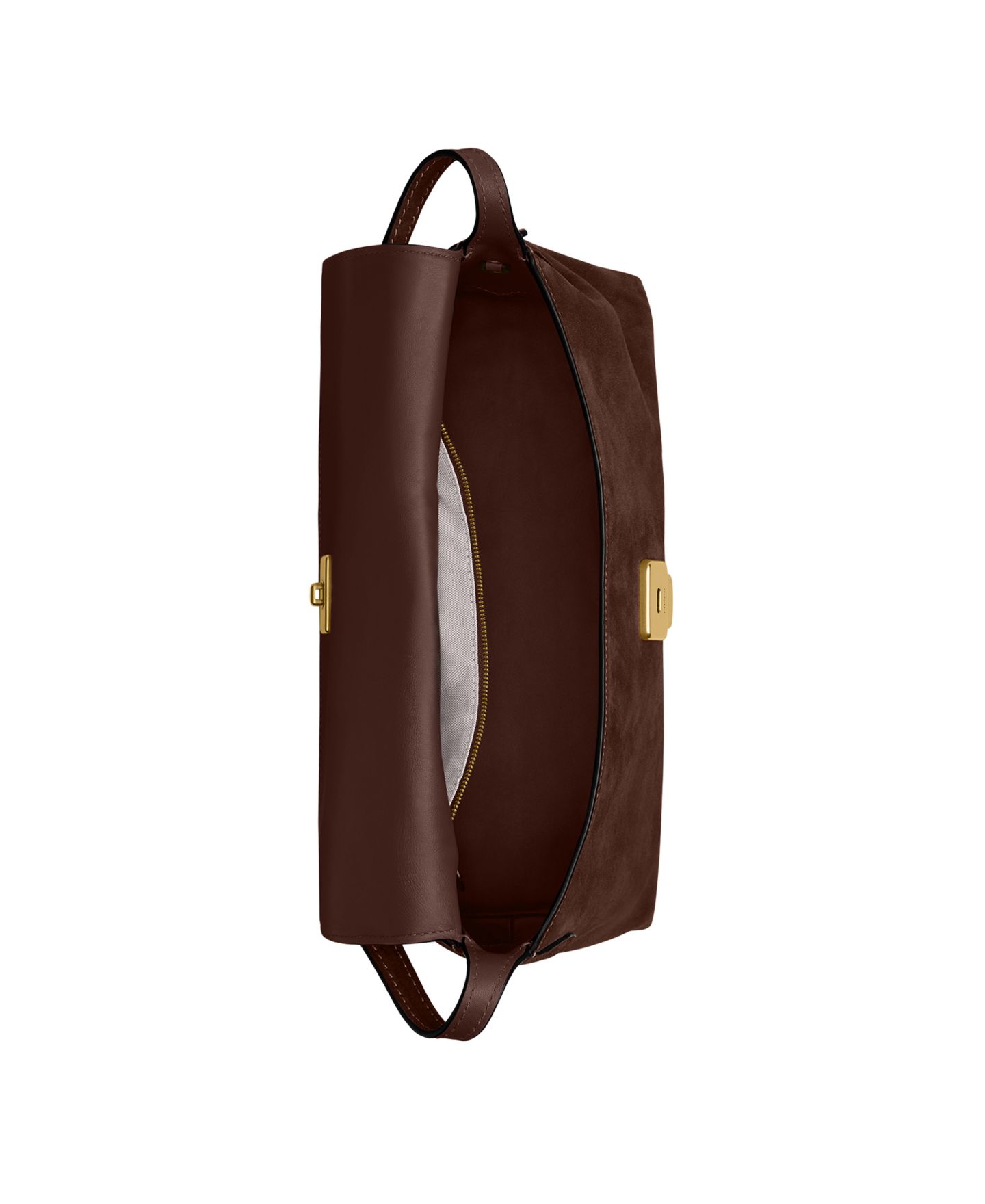 Женская сумка COACH Chelsea Large Suede Shoulder 36, цвет: Латунный / Шоколадный — фото 6