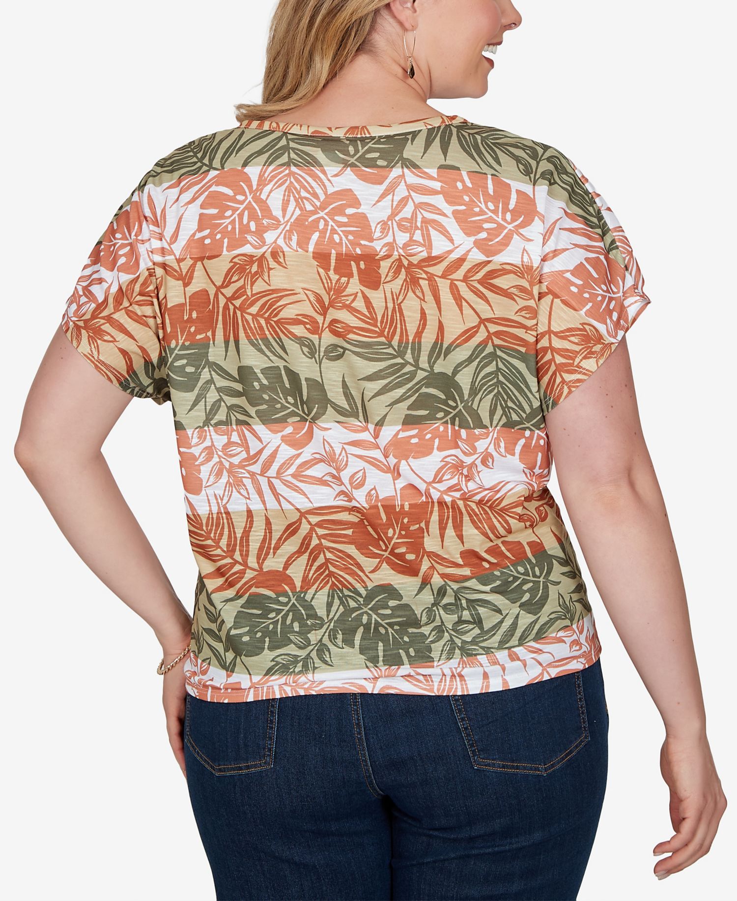 Plus Size Printed Knit Tie-Front Top