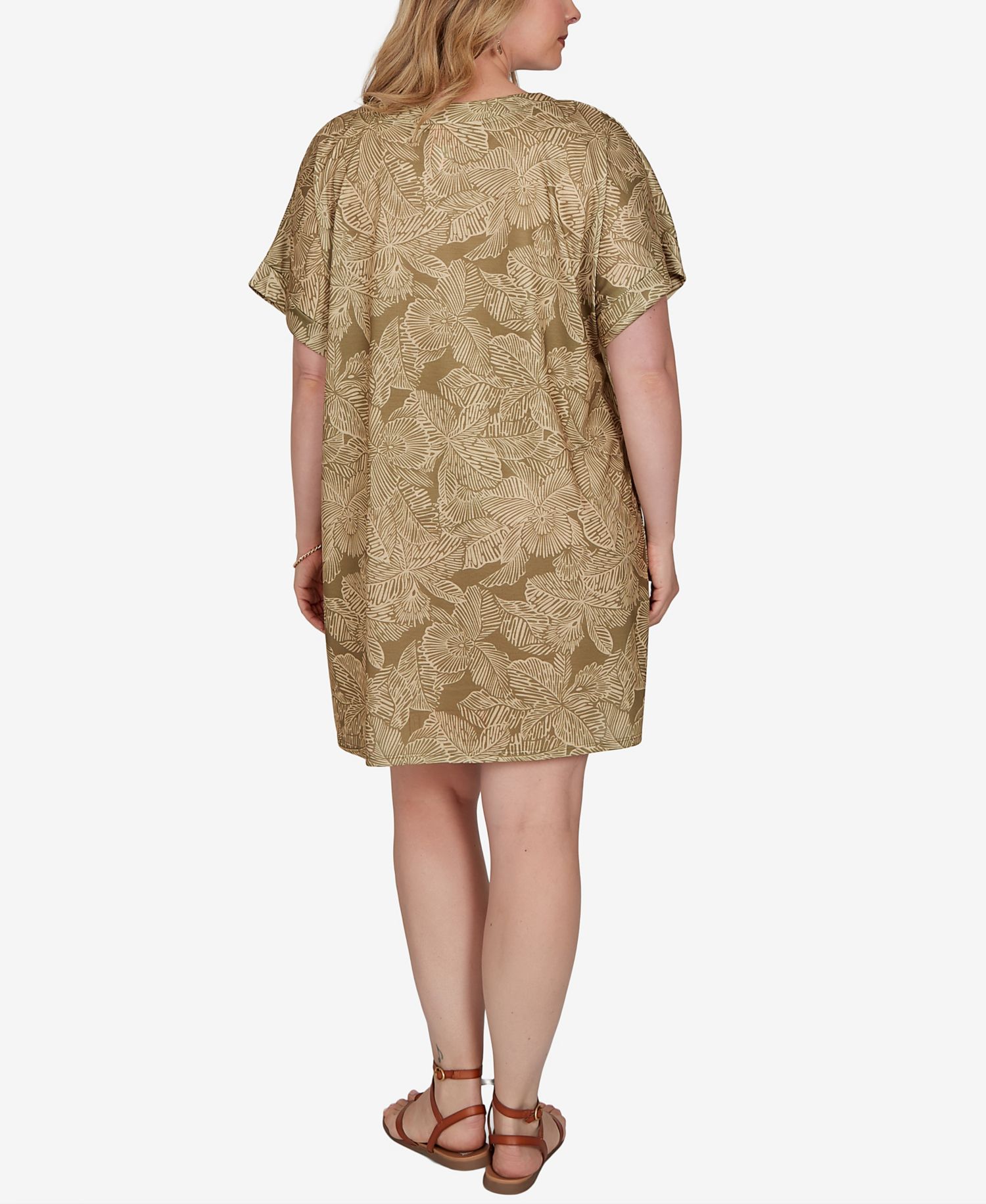 Plus Size Printed Short-Sleeve Grommet Dress