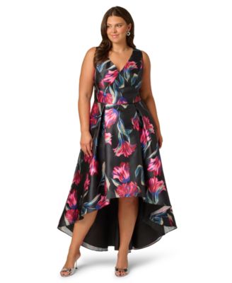 Plus Size Printed Sleeveless Mikado Dress