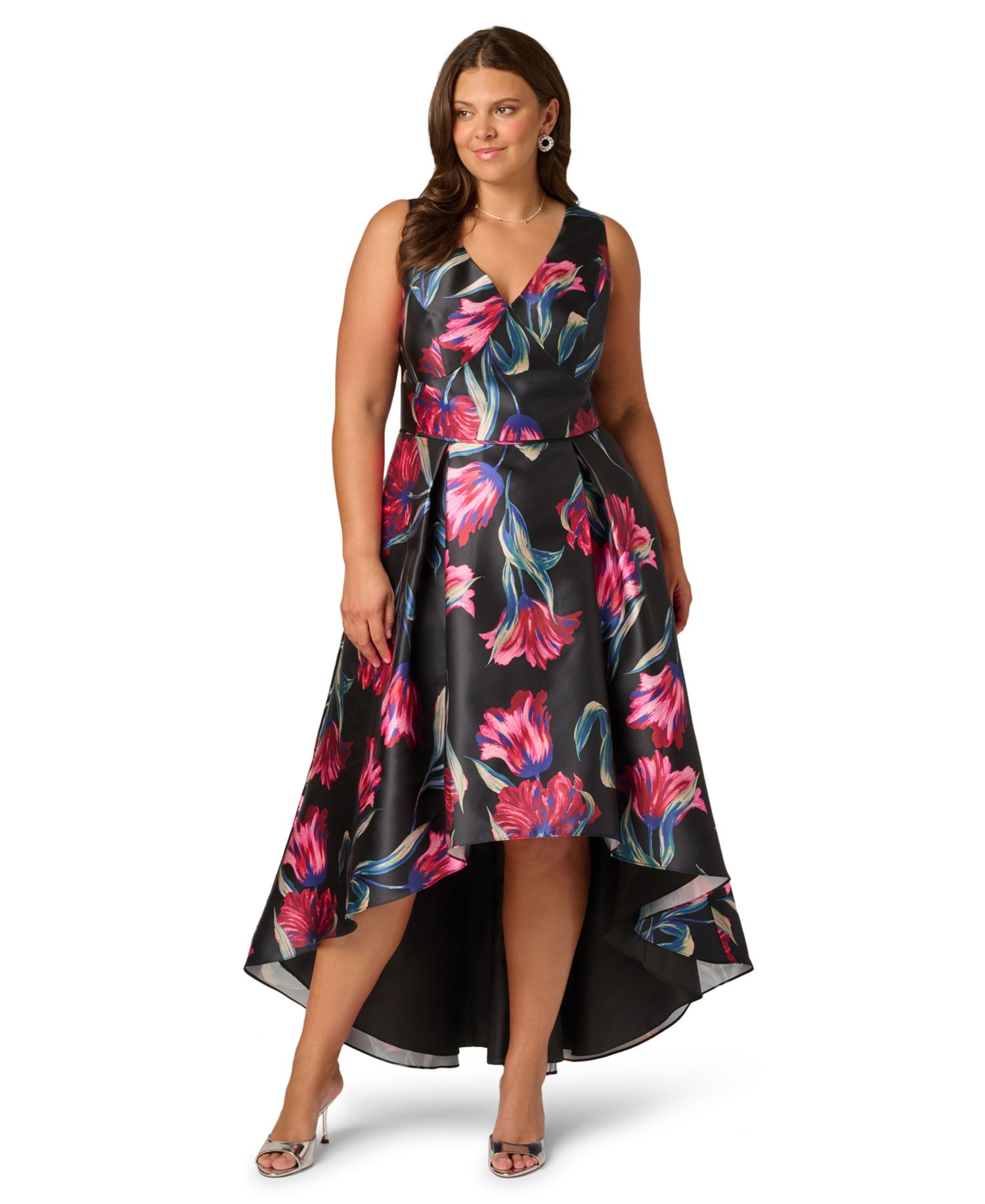 Plus Size Printed Sleeveless Mikado Dress