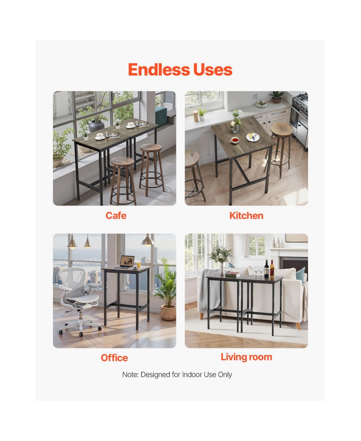 Yiortwo 24 Inch Bar Table Pub Table with Metal Frame for Dining Kitchen and Coffee Spaces