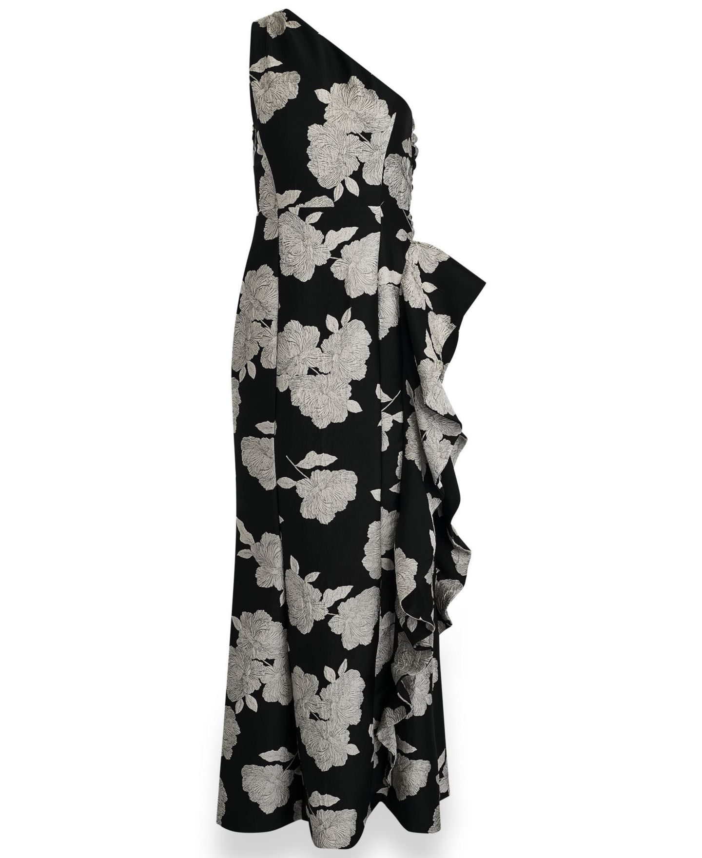 Женские платья Donna Karan New York Floral One-Shoulder Ruffle Evening Gown, цвет: Чёрный кремовый — фото 5