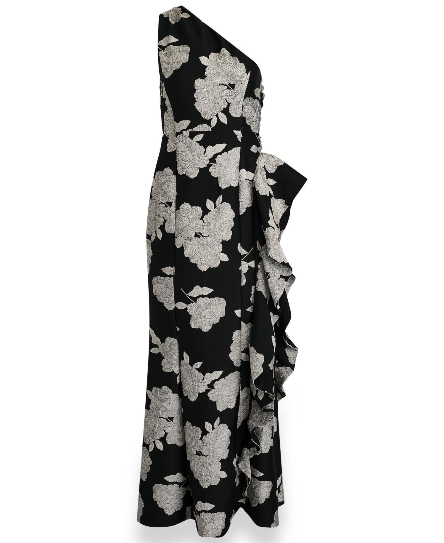 Women's Floral One-Shoulder Ruffle Evening Gown