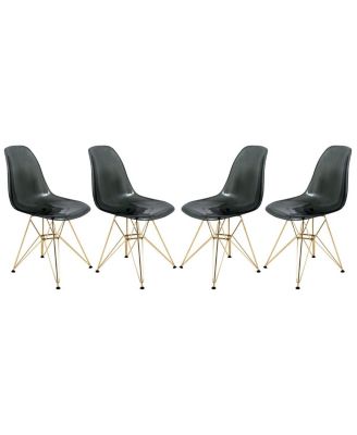Cr2o Dining Chair Set of 2 Molded Acrylic with Gold Metal Eiffel Base and Curved Back Design Lightweight Accent Side Chair Easy Assembly