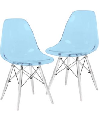 Cresco Modern Molded Dining Chair Set of 2 Chrome-Plated Eiffel Base and Acrylic Support Legs Ergonomic Curved Seat Accent Side Chair