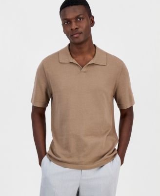 Men's Cotton-Blend Johnny-Collar Polo Sweater