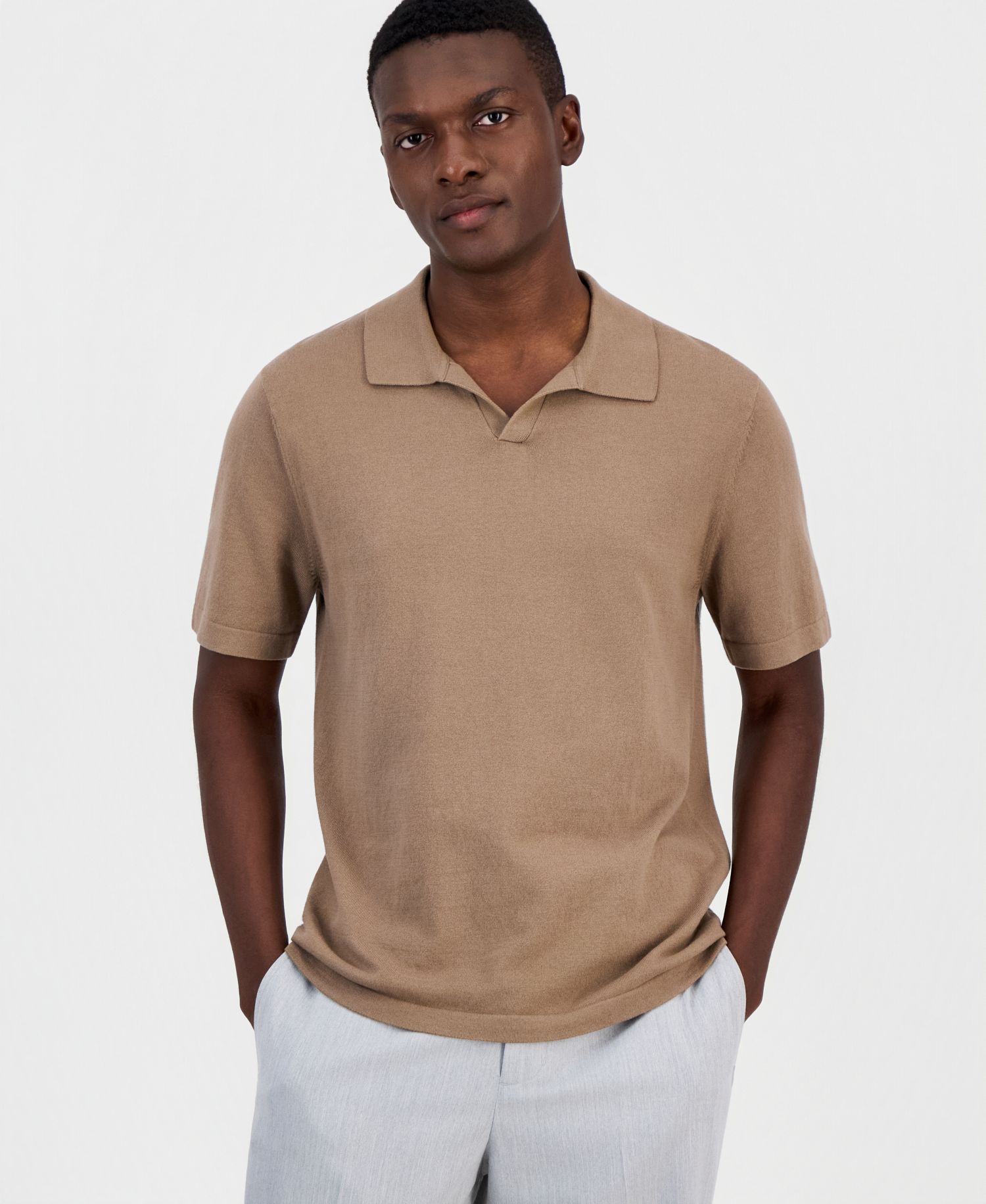 Men's Cotton-Blend Johnny-Collar Polo Sweater