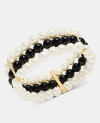 Glass and Faux Pearl Three-Row Stretch Bracelet