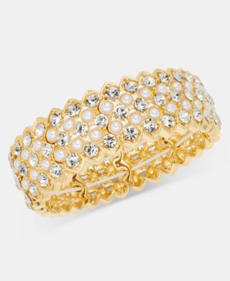 Faux Pearl and Glass Stretch Bracelet