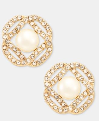 Faux Pearl Button Earrings