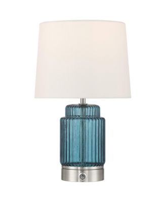 Possini Euro Alain 15"H Blue Fluted Glass Cordless Accent Table Lamp
